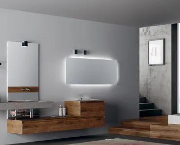 Mobile da Bagno sospeso in listoni di parquet e top con lavabo integrato in pietra 360Gradi 02 di Altamarea