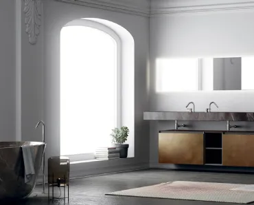 Mobile da Bagno in bronzo e piano con lavabo integrato in marmo 360Gradi 04 di Altamarea