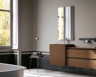 Mobile da Bagno sospeso finitura impiallacciato Rovere Fiammato Castagna Linea 08 di Archeda