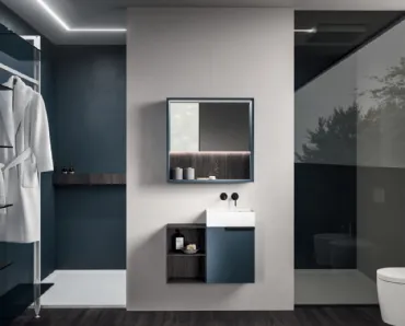 Mobile da Bagno Modo Project Petit 15 in Fenix Blu e laminato Rovere di Altamarea