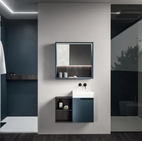 Mobile da Bagno Modo Project Petit 15 in Fenix Blu e laminato Rovere di Altamarea