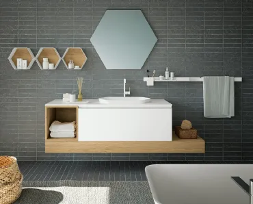 Mobile da Bagno sospeso in vetro acidato e Rovere Modulo 08 di Archeda