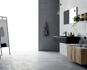 Mobile da Bagno sospeso in legno con piano in ceramica e lavabo in Fenix Opera 05 di Altamarea