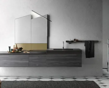 Mobile da Bagno sospeso Side 06 in melaminico e top in fenix nero con vasca integrata di Archeda