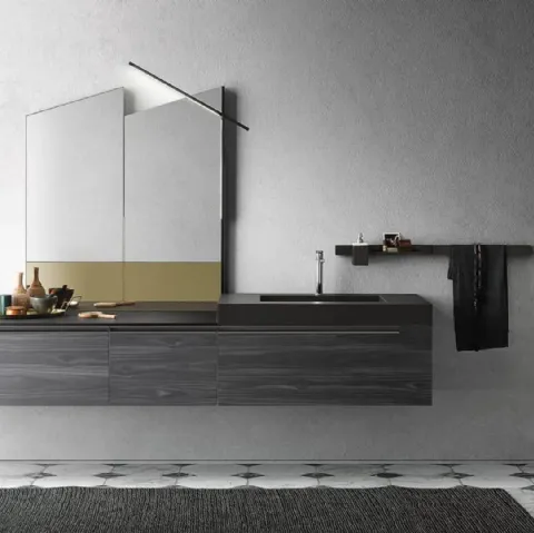 Mobile da Bagno sospeso Side 06 in melaminico e top in fenix nero con vasca integrata di Archeda