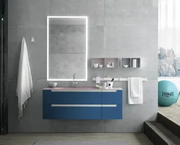 Mobile da Bagno sospeso Side 08 in laccato e top in vetro acidato con vasca integrata di Archeda