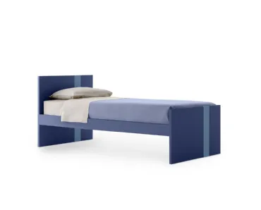 Letto singolo Lila in melaminico Blu con striscia Azzurra sulla testiera e sulla pediera di Nidi