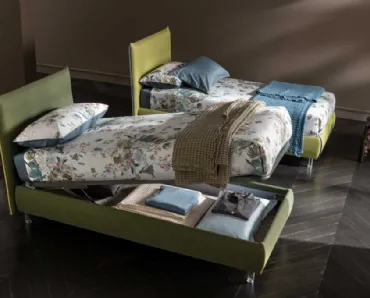 Letto singolo in tessuto con box contenitore Soul Young Panarea di Altrenotti