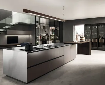 Cucina Design con isola Ak Project 09 in laccato metal Brown di Arrital