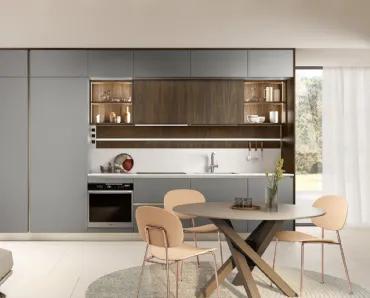 Cucina Moderna lineare Like J 01 in laccato Grigio e Noce di Veneta Cucine