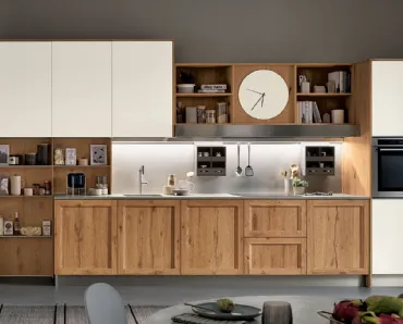 Cucina Moderna lineare Milano in Rovere Nodoso e laccato Bianco di Veneta Cucine