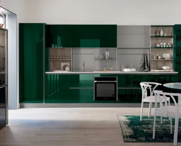 Cucina Moderna lineare Oyster 06 in laccato lucido Verde Lago di Veneta Cucine