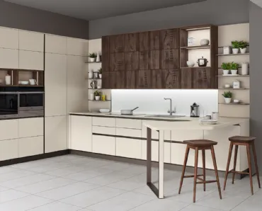 Cucina Moderna angolare con penisola Start Time J 04 di Veneta Cucine